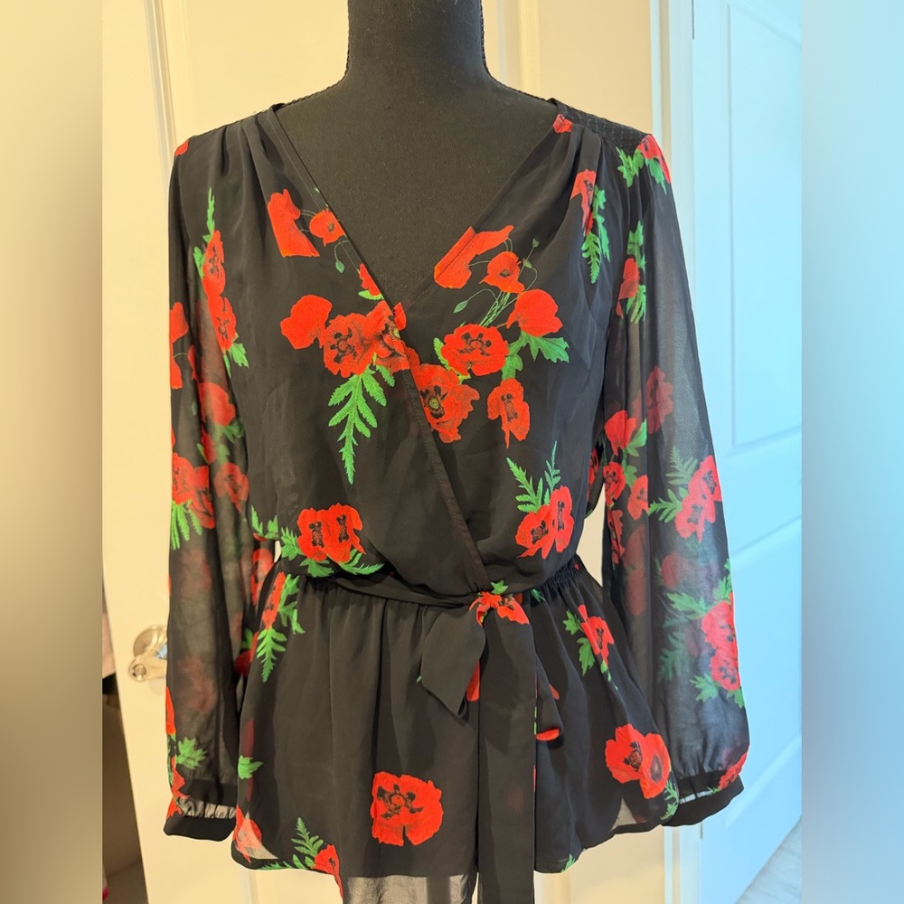 Floral Black Wrap Top